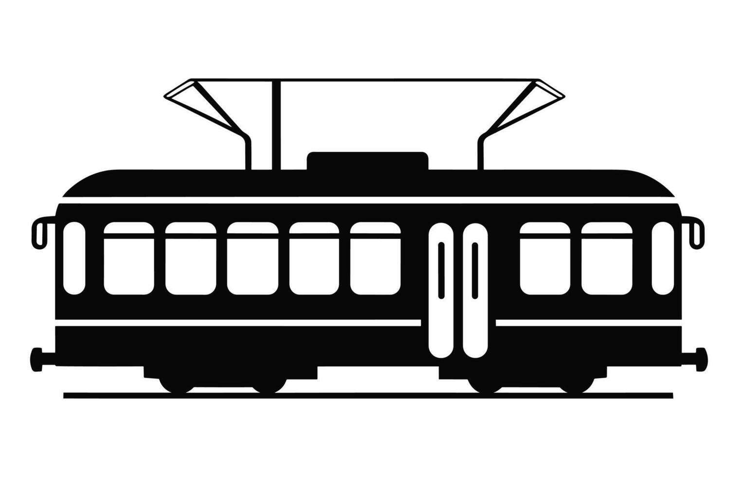 Straßenbahn Silhouette Vektor isoliert auf ein Weiß Hintergrund, Kabel Straßenbahn Fahrzeug schwarz Silhouette