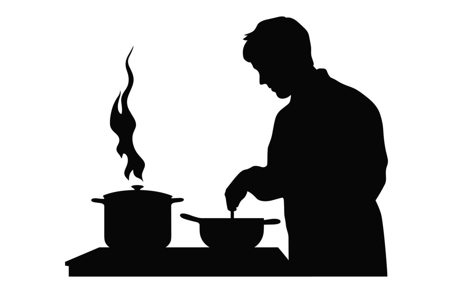män framställning mat i kök svart ClipArt, man matlagning silhuett vektor isolerat på en vit bakgrund
