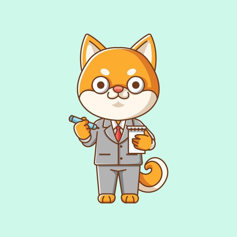 süß Shiba inu Hund Geschäftsmann passen Büro Arbeitskräfte Karikatur Tier Charakter Maskottchen Symbol eben Stil Illustration Konzept vektor