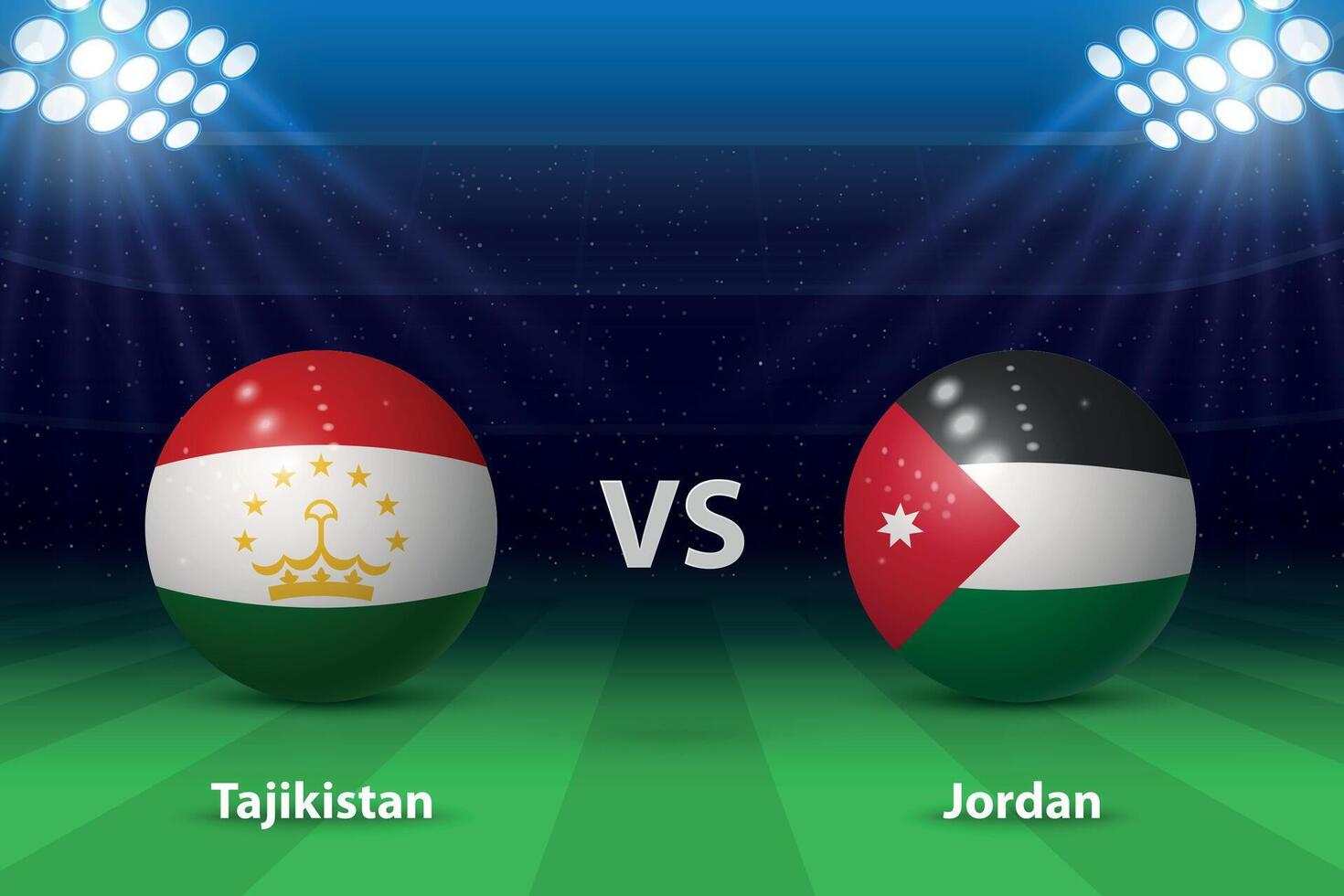 Tadschikistan vs. Jordanien. schlagen Bühne Asien 2023, Fußball Anzeigetafel vektor