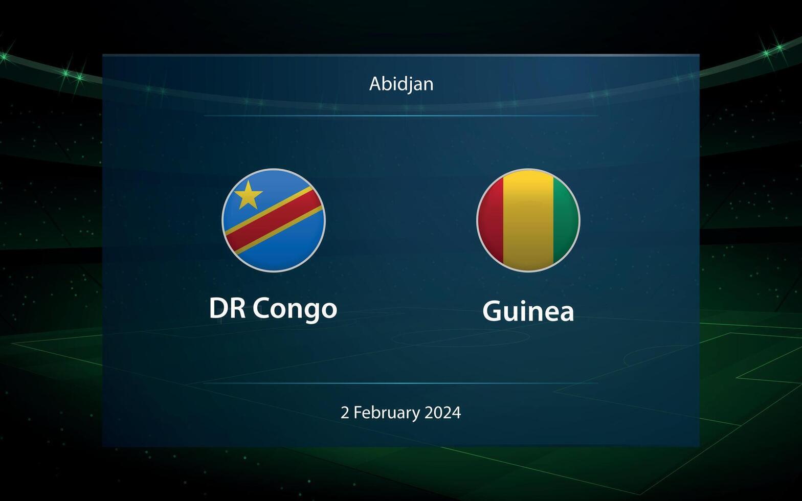 DR Kongo vs. Guinea. schlagen Bühne Afrika 2023, Fußball Anzeigetafel vektor