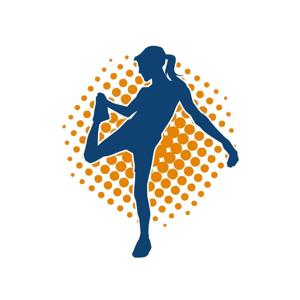 Silhouette von schlank weiblich tun Übung. Silhouette von ein sportlich Frau tun Fitnessstudio trainieren Pose. vektor