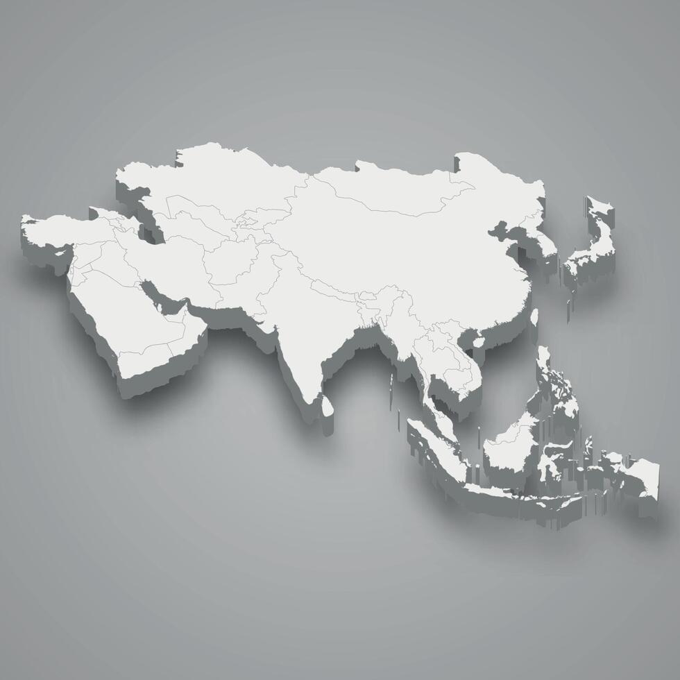 Asien 3d Karte. Vektor Illustration