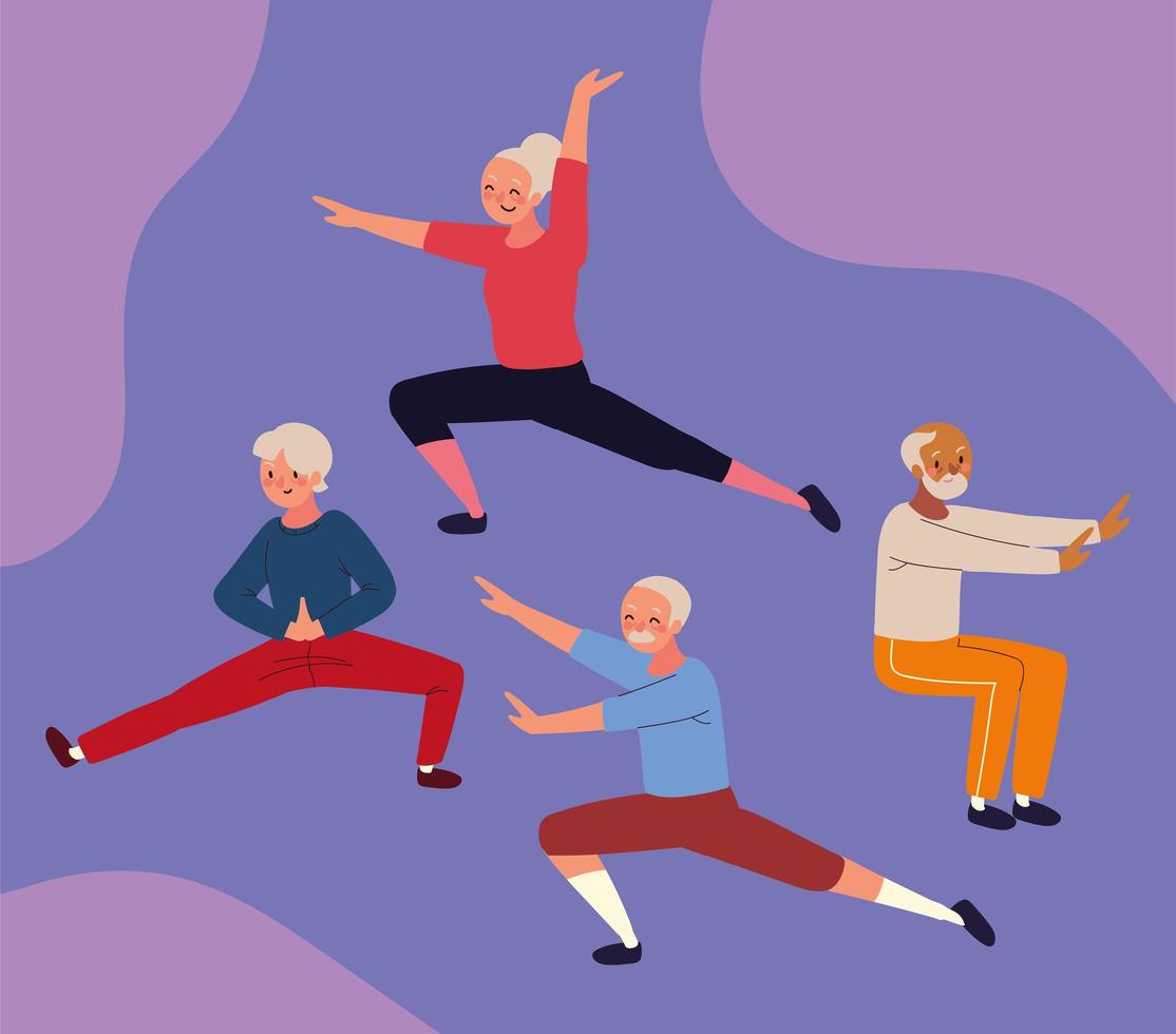 äldre människor som gör yoga vektor