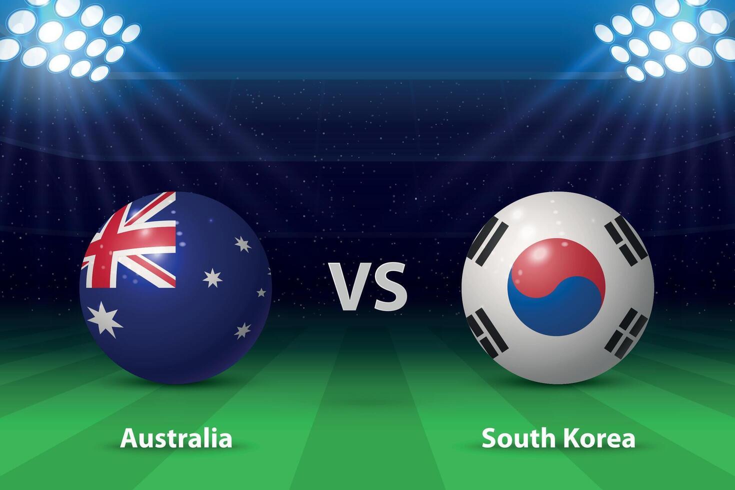 Australien vs. Süd Korea. schlagen Bühne Asien 2023, Fußball Anzeigetafel vektor