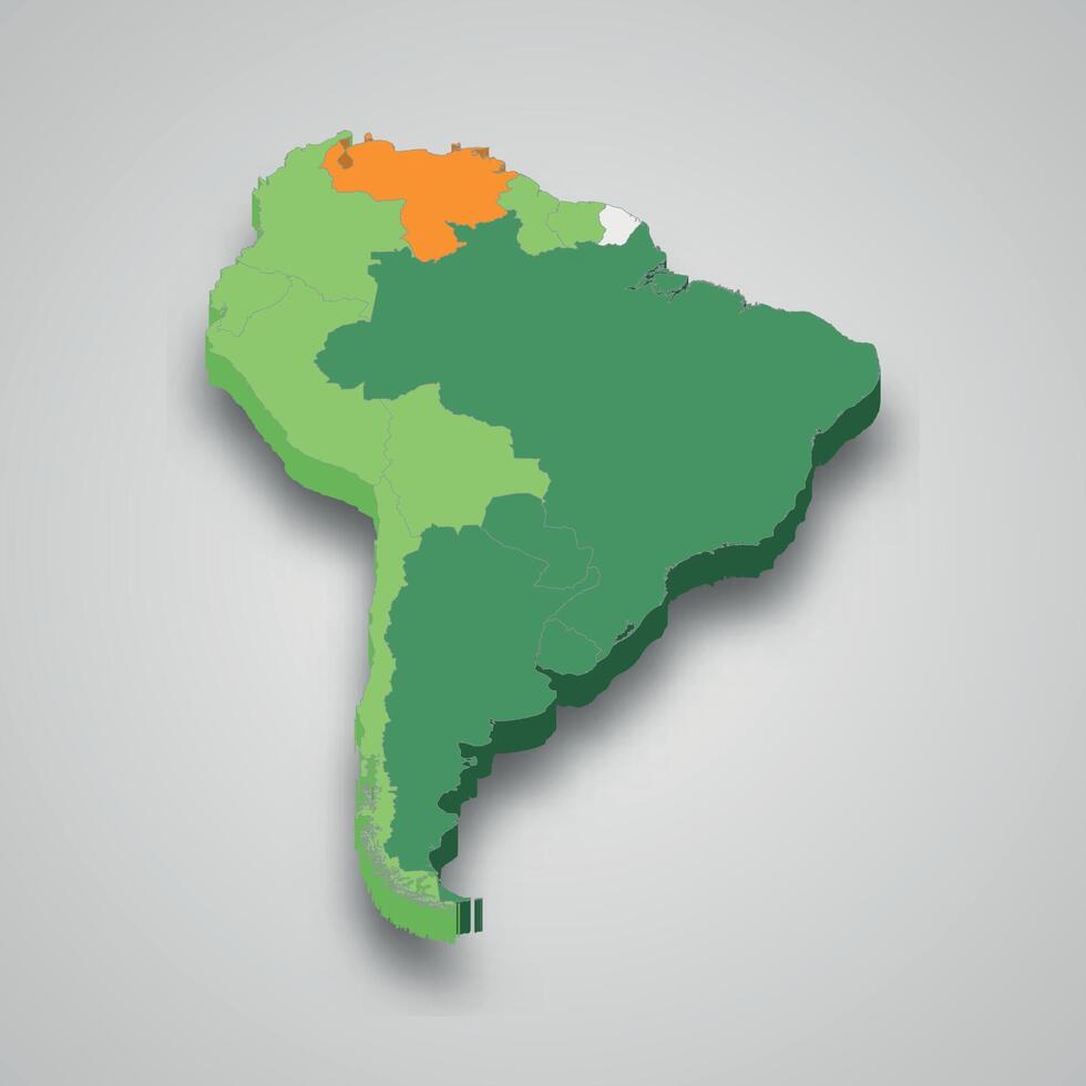Mercosur Ort innerhalb Süd Amerika 3d Karte vektor