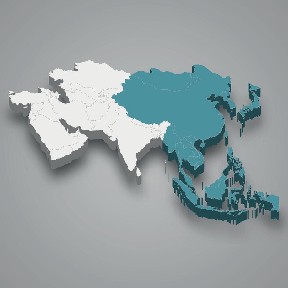 weit Osten Ort innerhalb Asien 3d Karte vektor