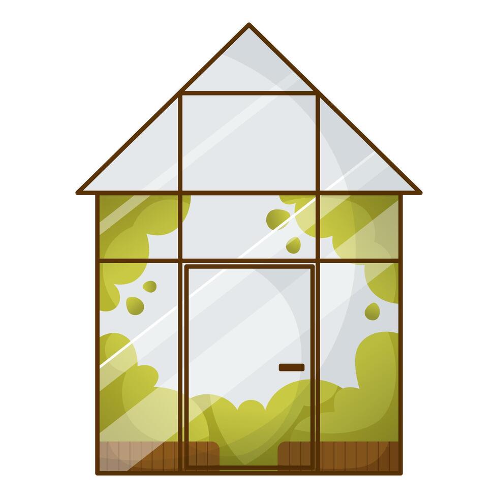 glas modern växthus med trädgård växter. växthus med klättrande växter. växthus för lantbruk, växthus eke odla. vinter- glas trädgård, Hem trädgårdsarbete. vektor illustration.