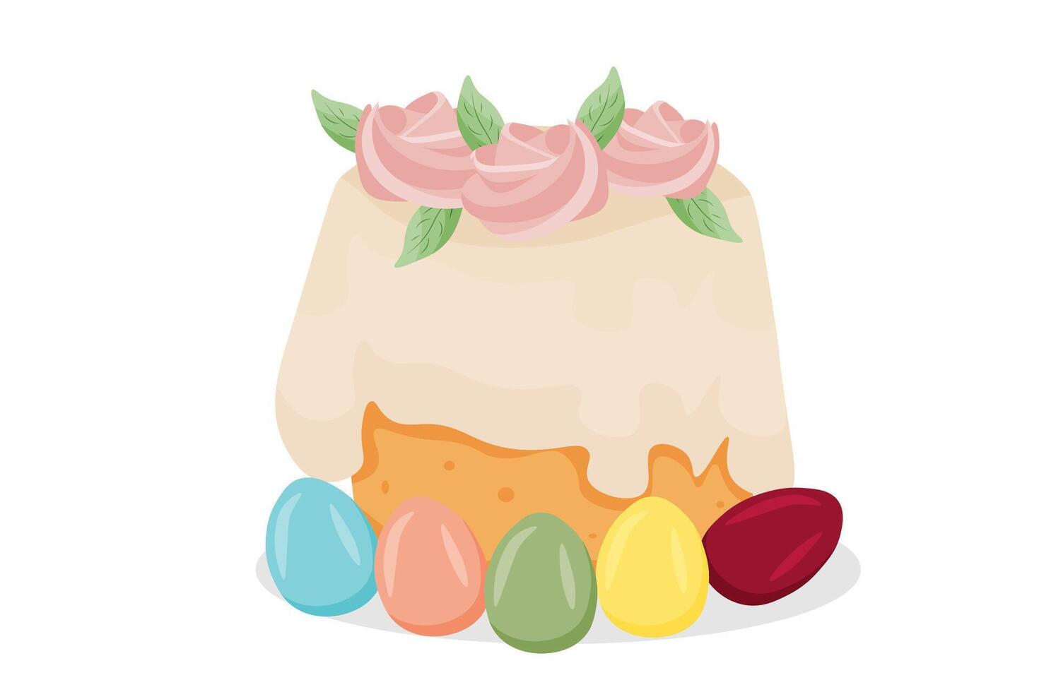 Ostern hausgemacht Kuchen mit farbig Eier isoliert auf ein Weiß Hintergrund. Vektor Illustration
