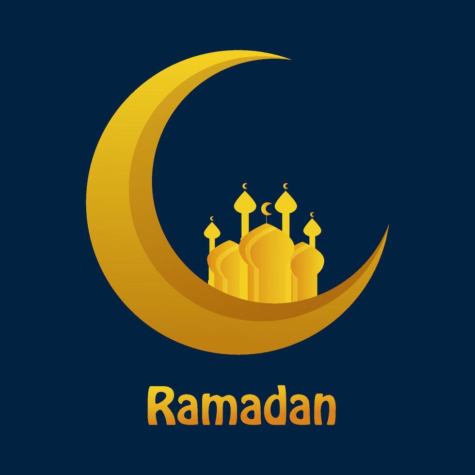Ramadan kareem Poster Vorlage, Postkarten. golden Mond, Moschee auf Blau Hintergrund. Vektor. vektor