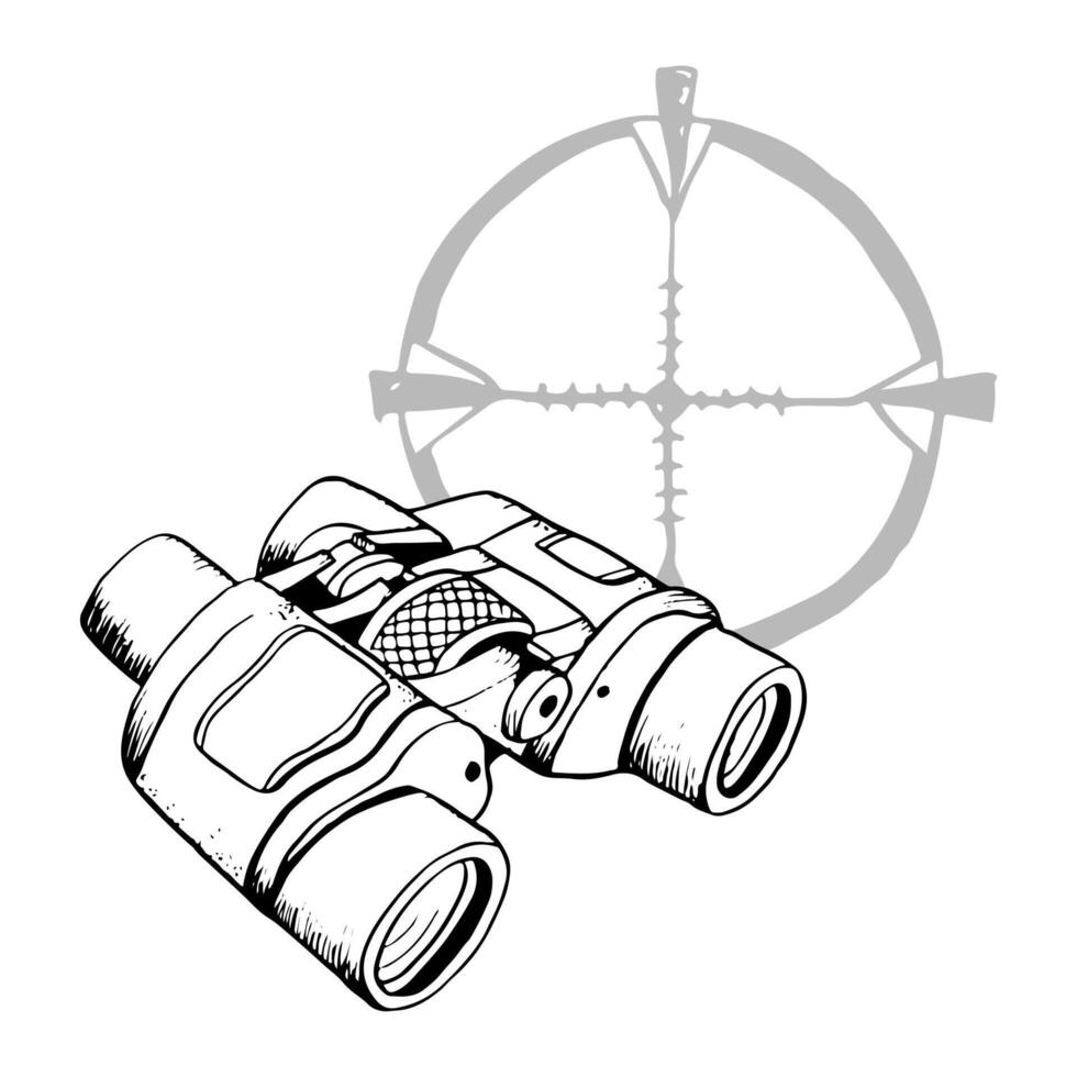 Militär- taktisch Fernglas mit optisch Ziel Sicht schwarz und Weiß Grafik Vektor Illustration zum Heer Designs