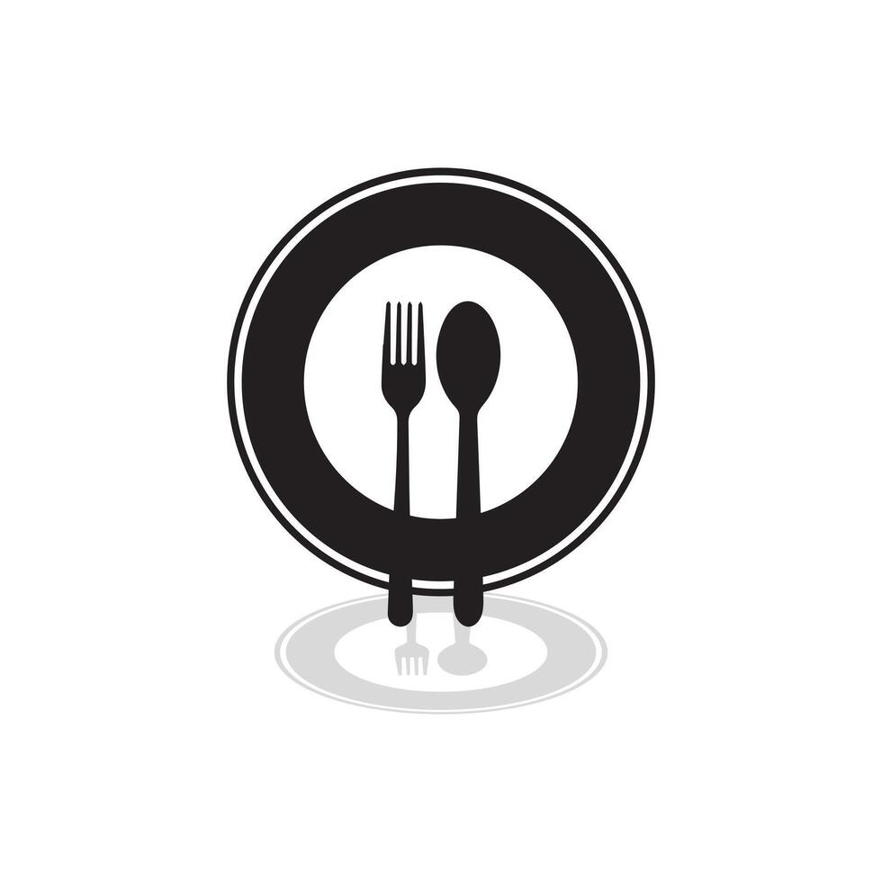 tallrik, gaffel och kniv ikon i platt stil. mat symbol isolerat tallrik ikon. platt vektor illustration i svart på vit bakgrund. eps 10