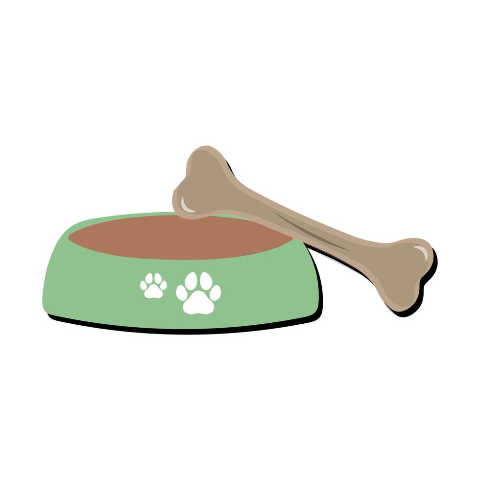 hund skål med ben platt stil ikon vektor illustration, svart silhuett sällskapsdjur skål med ben. skål för katt eller hund för småbitar och vatten. vektor illustration i söt tecknad serie stil