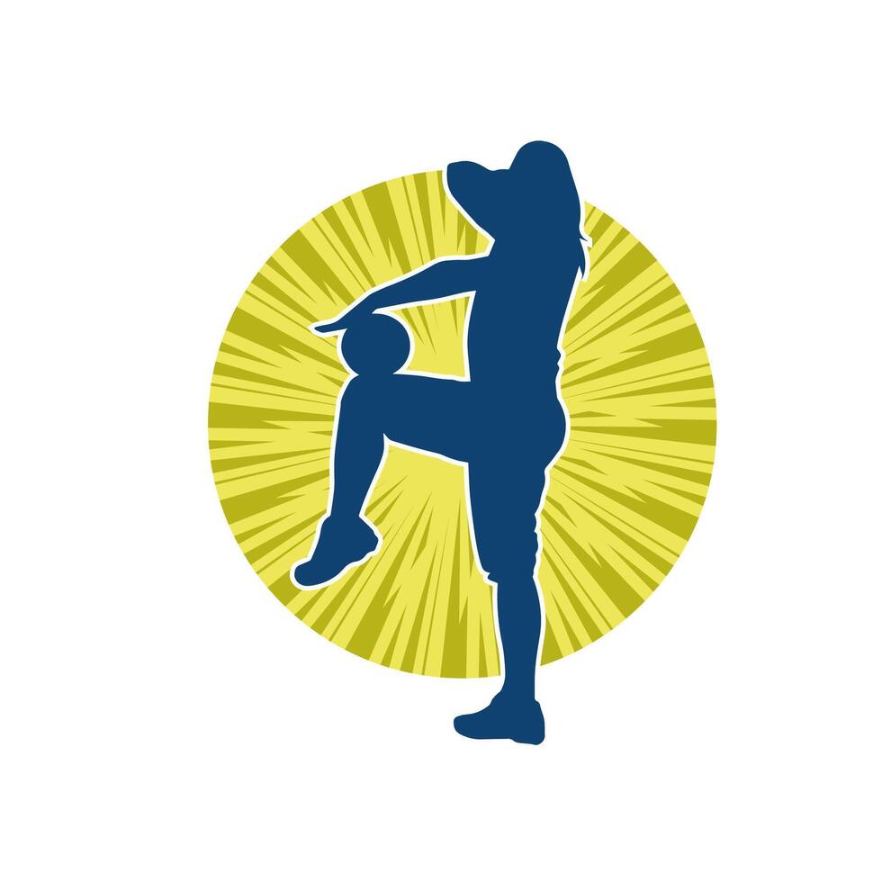 silhuett av en smal sportig kvinna håller på med pilates övning använder sig av Gym boll. silhuett av en sportig kvinna håller på med fysisk övning använder sig av kondition boll. vektor
