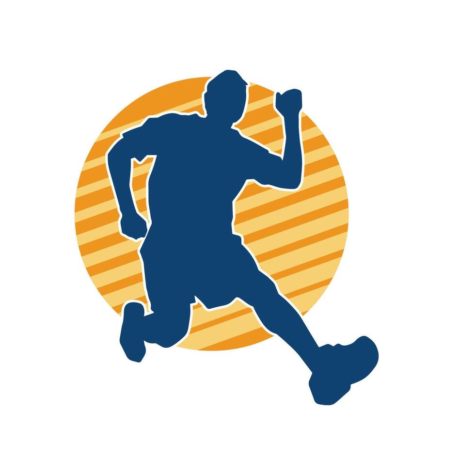 silhuett av en sportig man i löpning utgör. silhuett av en manlig springa utgör. vektor