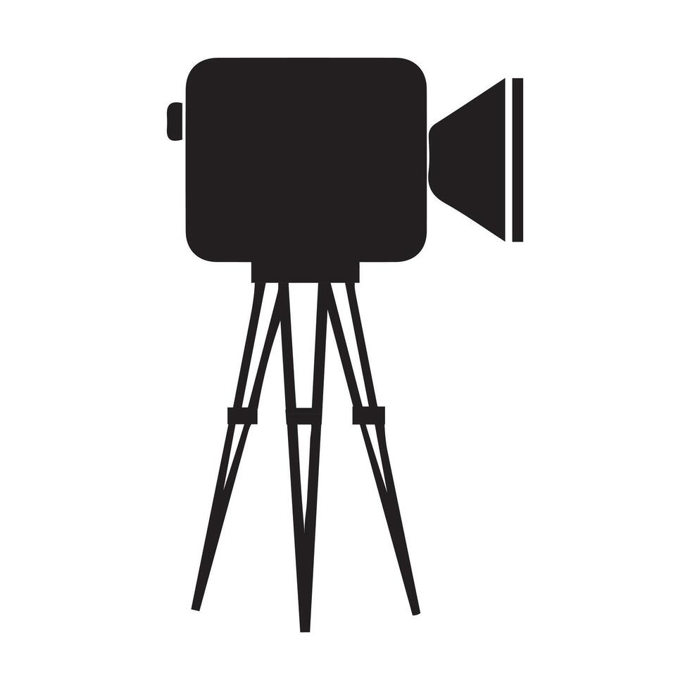 kamera stativ ikon står på en särskild främre se, gammal och ny svart vit. film video vektor illustration, bio kamera ikon.