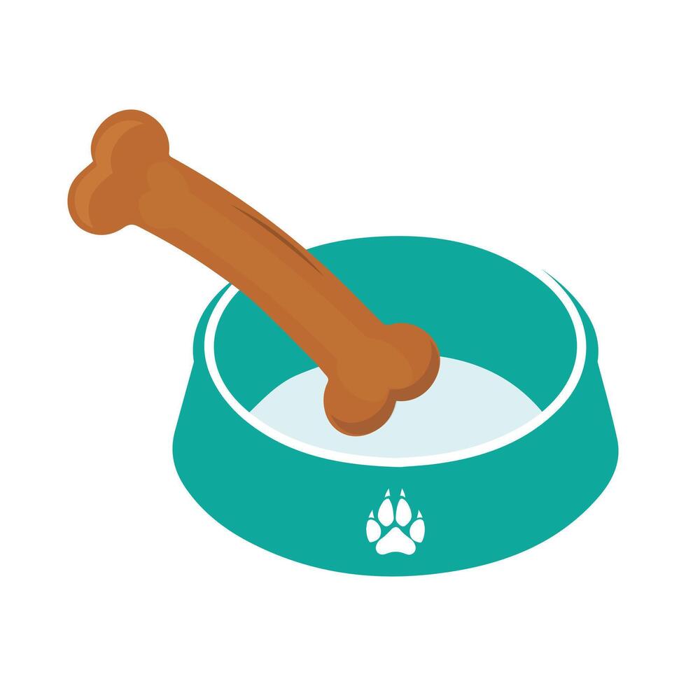 Hund Schüssel mit Knochen eben Stil Symbol Vektor Illustration, schwarz Silhouette Haustier Schüssel mit Knochen. Schüssel zum Katze oder Hund zum Kroketten und Wasser. Vektor Illustration im süß Karikatur Stil