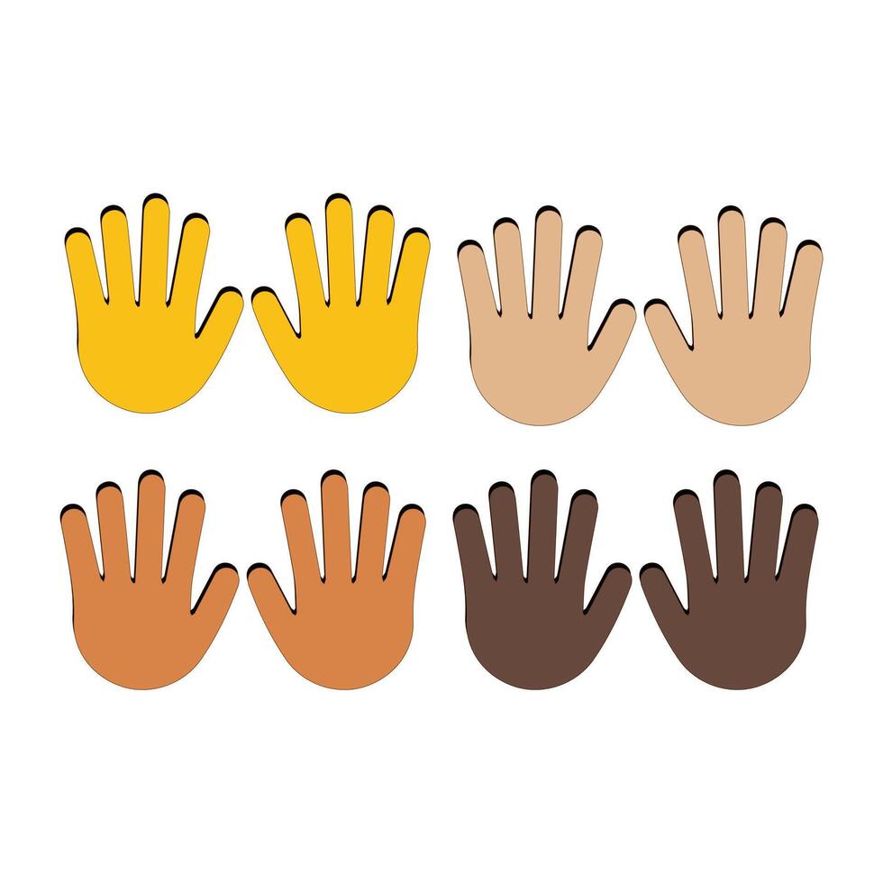 Hand mit Finger gespreizt Geste Symbol. angehoben Hand Emoji. gefaltet Hände Zeichen, alle Haut Ton Geste Emoji vektor