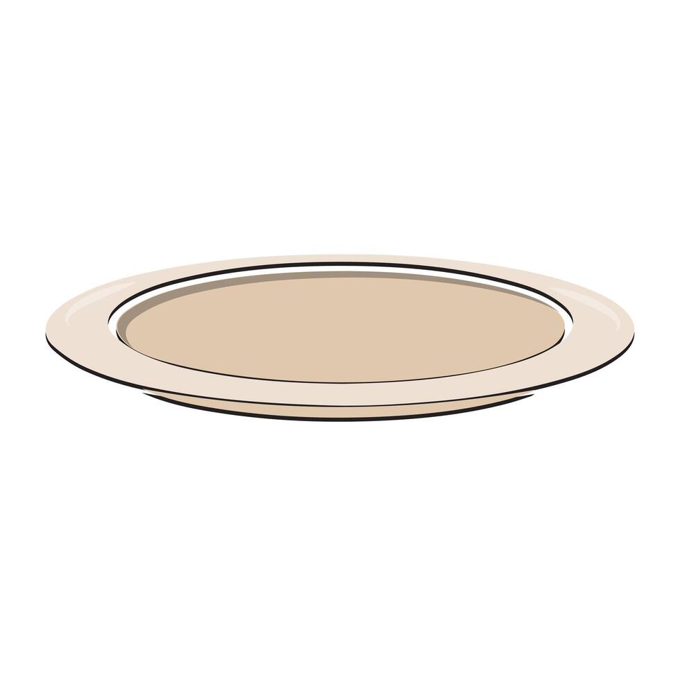 Gericht, leeren Teller mit Messer und Gabel isoliert auf ein Weiß Hintergrund. Teller Kreis Symbol mit lange Schatten. eben Design Stil vektor