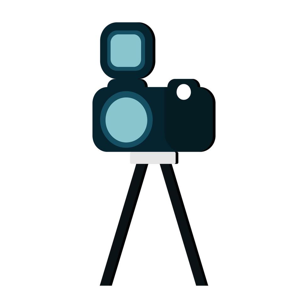 kamera stativ ikon och film kamera på en stativ. framställning en film enda ikon i svartvit stil vektor symbol stock illustration webb.