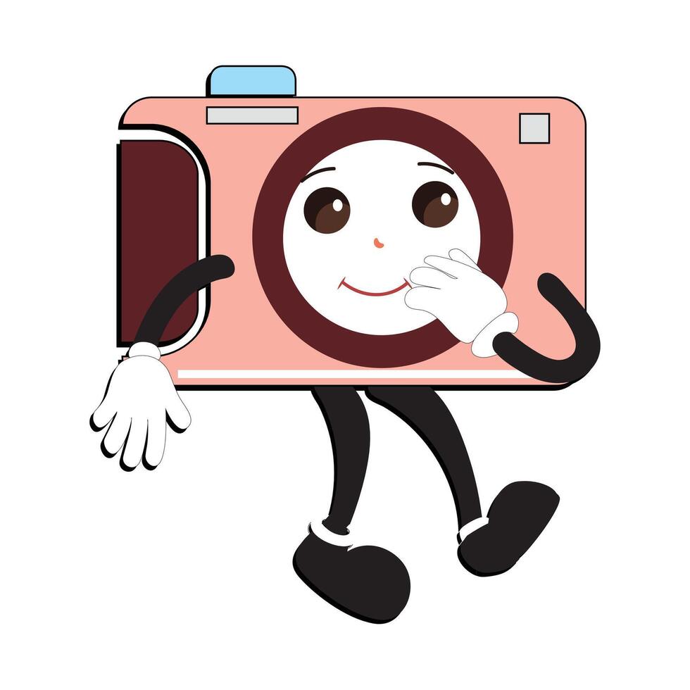 kamera retro maskot karaktär tecknad serie, kamera maskot är leende och med tummen upp. vektor hand dragen illustration