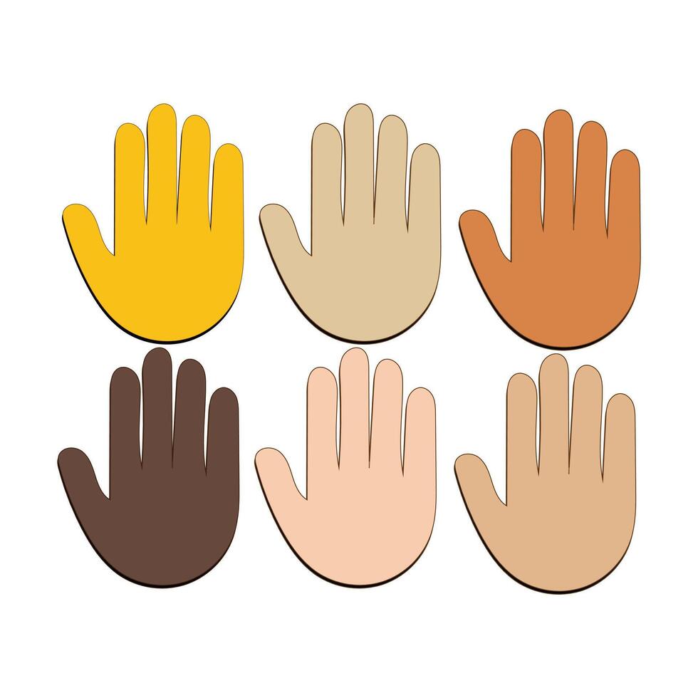 Hand mit Finger gespreizt Geste Symbol. angehoben Hand Emoji. gefaltet Hände Zeichen, alle Haut Ton Geste Emoji vektor