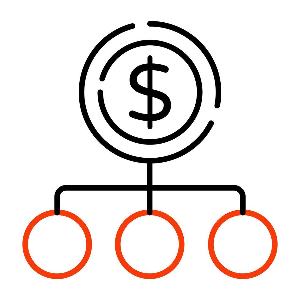 dollar med knutpunkter, ikon av kontanter nätverk vektor