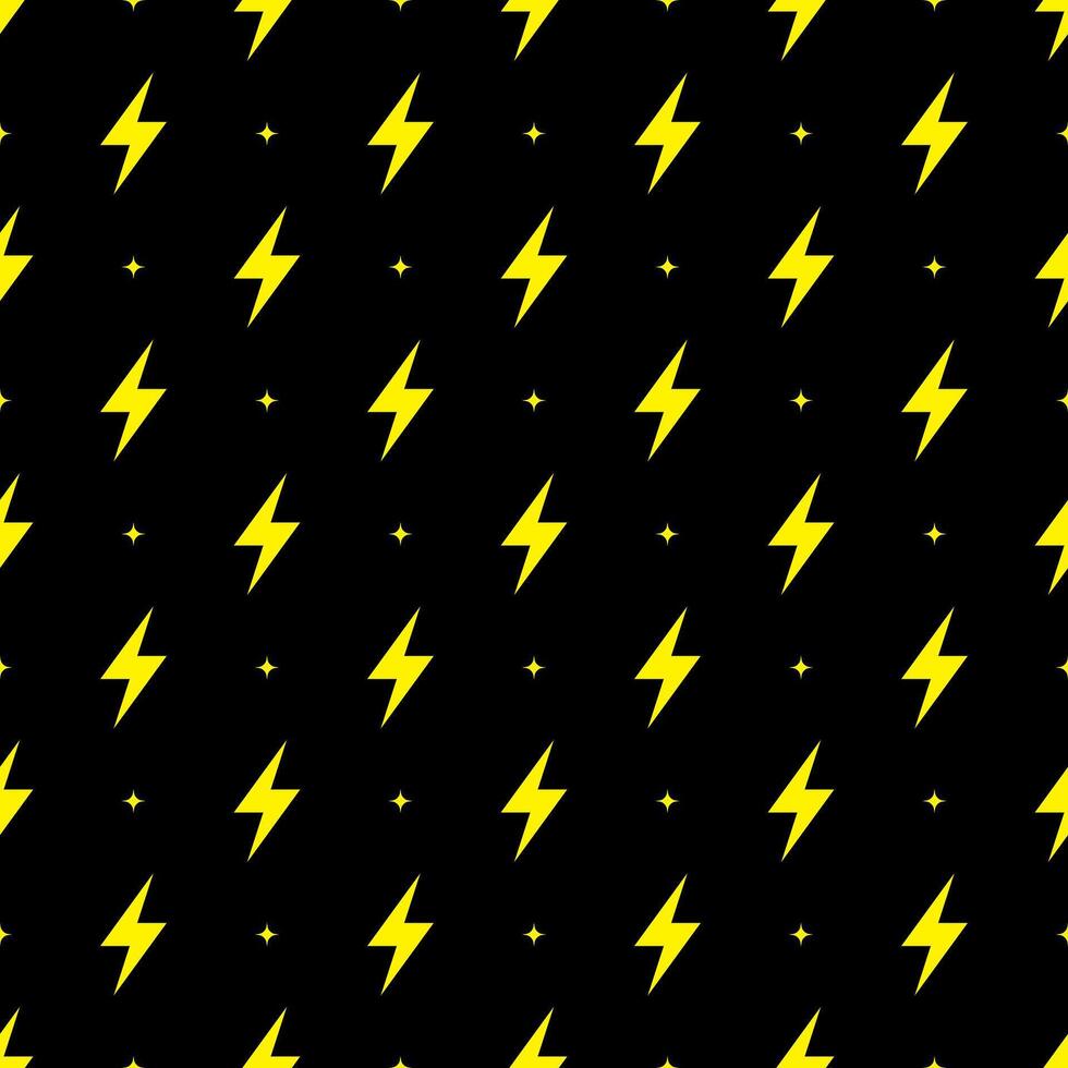 Gelb Blitz Bolzen Vektor nahtlos Muster auf schwarz Hintergrund.