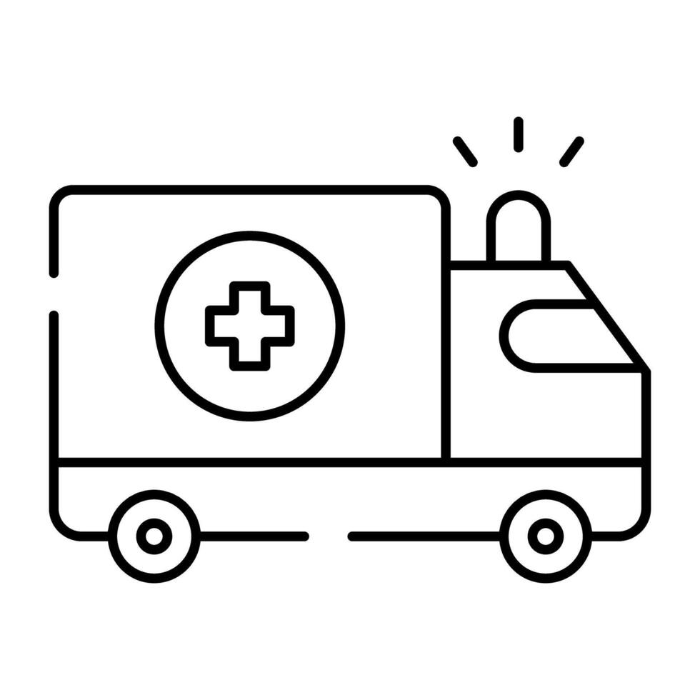 ett nödsituation medicinsk transport ikon, linjär design av ambulans vektor