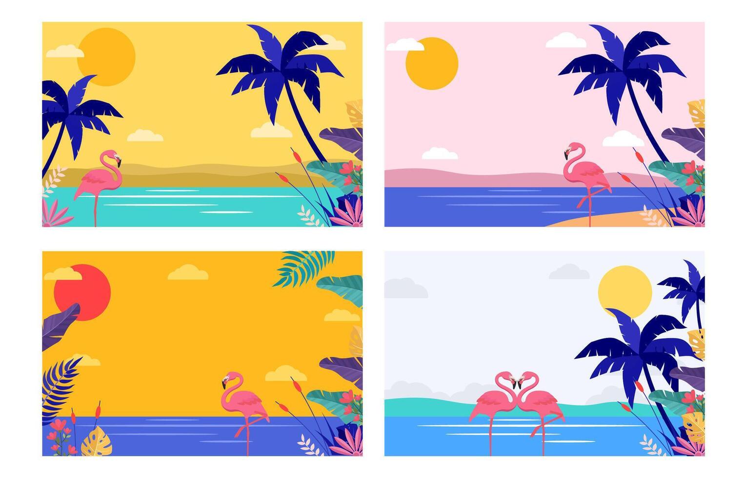 Sommer- Zeit Konzept Design Sammlung mit Landschaft Panorama von Meer und Strand vektor