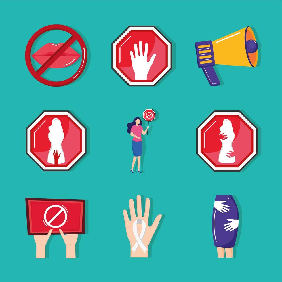 neun Symbole für sexuelle Belästigung vektor