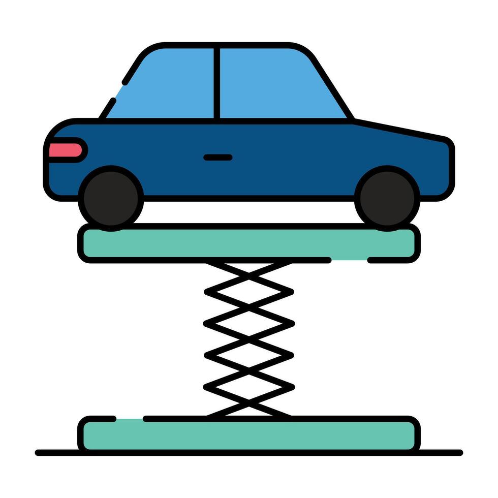 bil hydraulisk domkraft ikon i platt design vektor