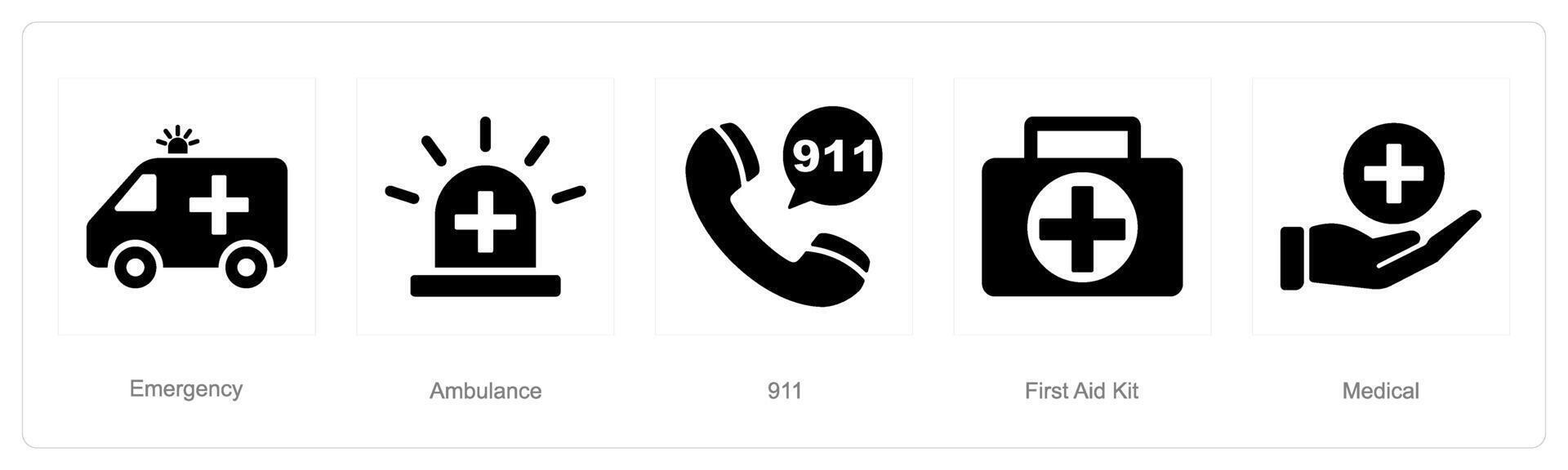 en uppsättning av 5 nödsituation ikoner som nödsituation, ambulans, 911 vektor