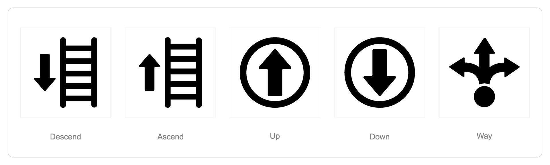 en uppsättning av 5 riktning ikoner som sjunka, stiga, upp vektor