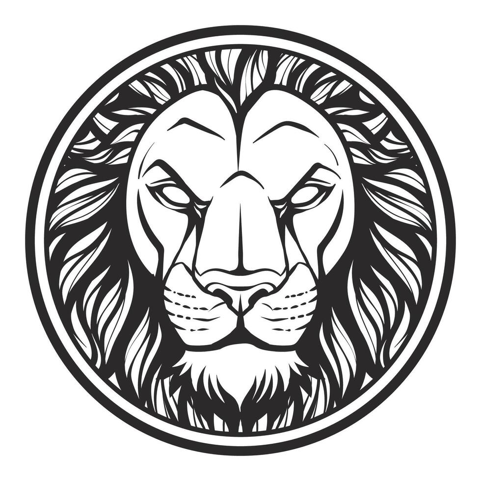 lejon huvud svart och vit teckning tatuering design vektor illustration