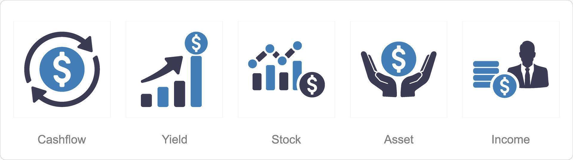 ein einstellen von 5 Investition Symbole wie Cashflow, Ertrag, Lager vektor