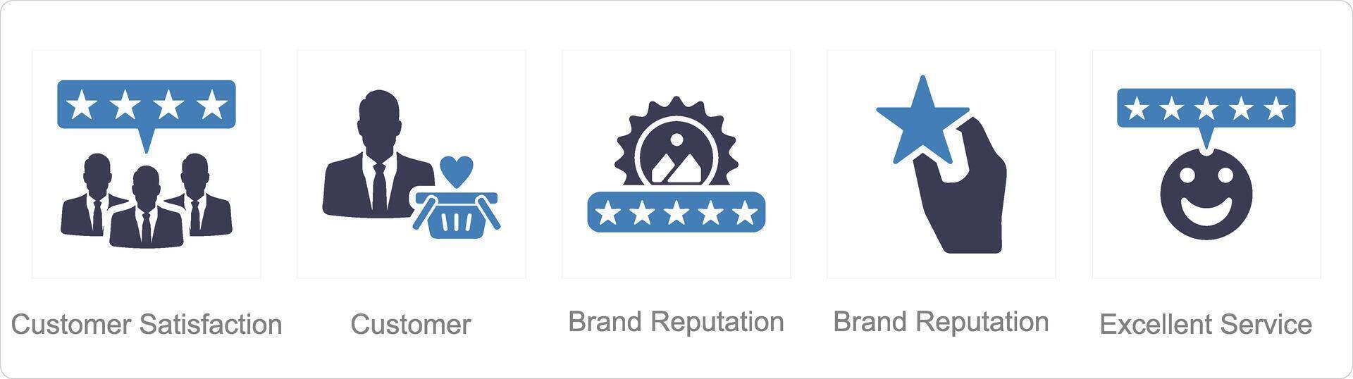 en uppsättning av 5 kund service ikoner som kund tillfredsställelse, kund, varumärke rykte vektor