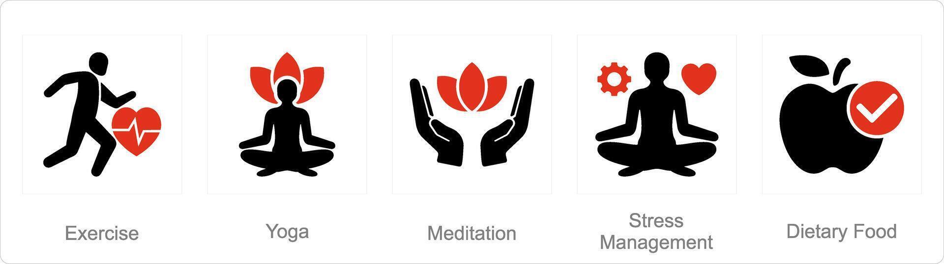 en uppsättning av 5 blanda ikoner som träning, yoga, meditation vektor