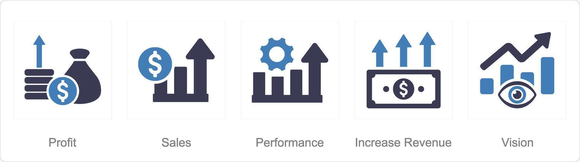en uppsättning av 5 öka försäljning ikoner som vinst, försäljning, prestanda vektor