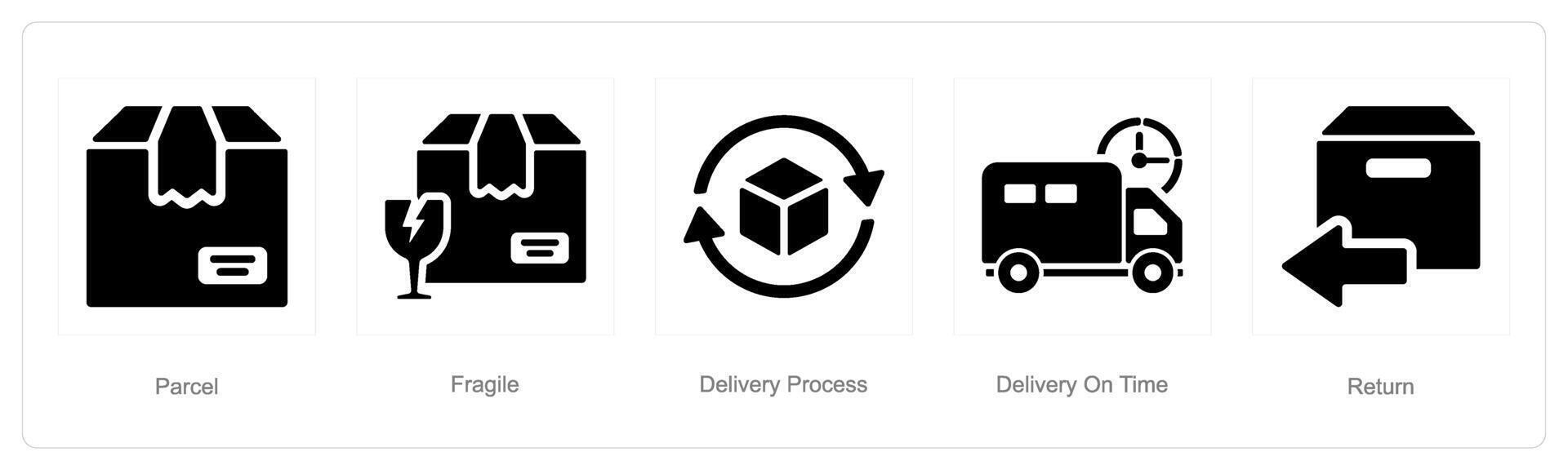 en uppsättning av 5 leverans ikoner som paket, ömtålig, leverans bearbeta vektor