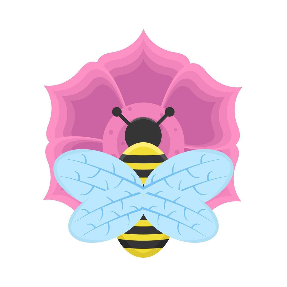 illustration av söt bi och blomma vektor