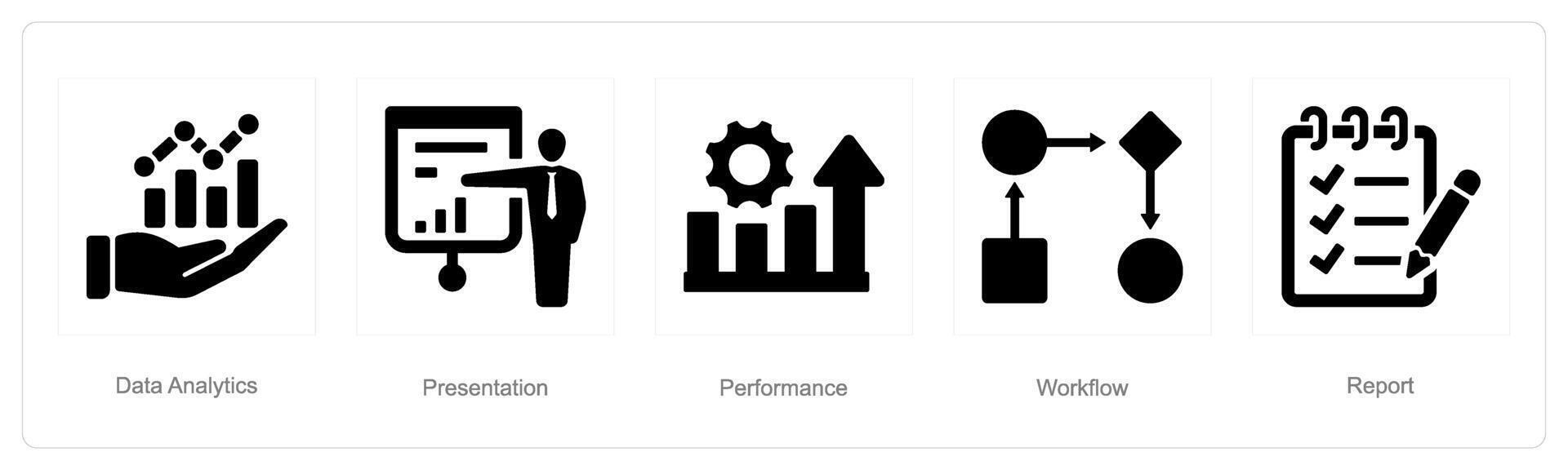 en uppsättning av 5 data analys ikoner som data analys, presentation, prestanda vektor