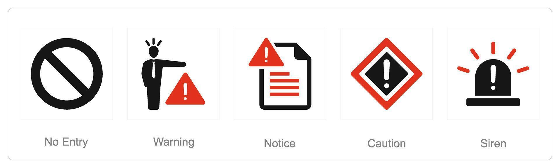 ein einstellen von 5 Gefahr Achtung Symbole wie Nein Eintrag, Warnung, beachten vektor