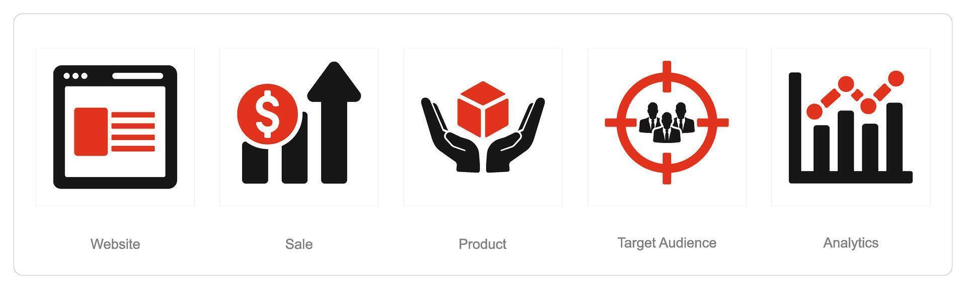 en uppsättning av 5 digital marknadsföring ikoner som hemsida, försäljning, produkt vektor