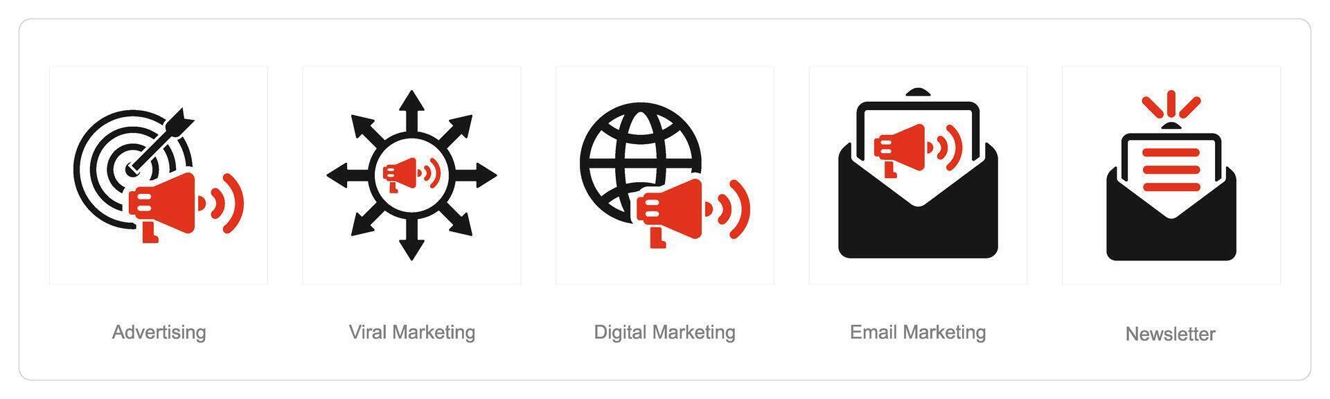 en uppsättning av 5 digital marknadsföring ikoner som reklam, viral marknadsföring, digital marknadsföring vektor