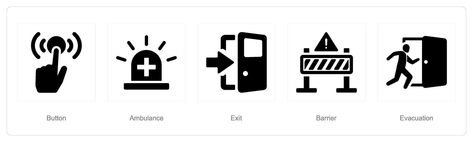 ein einstellen von 5 Notfall Symbole wie Taste, Krankenwagen, Ausfahrt vektor