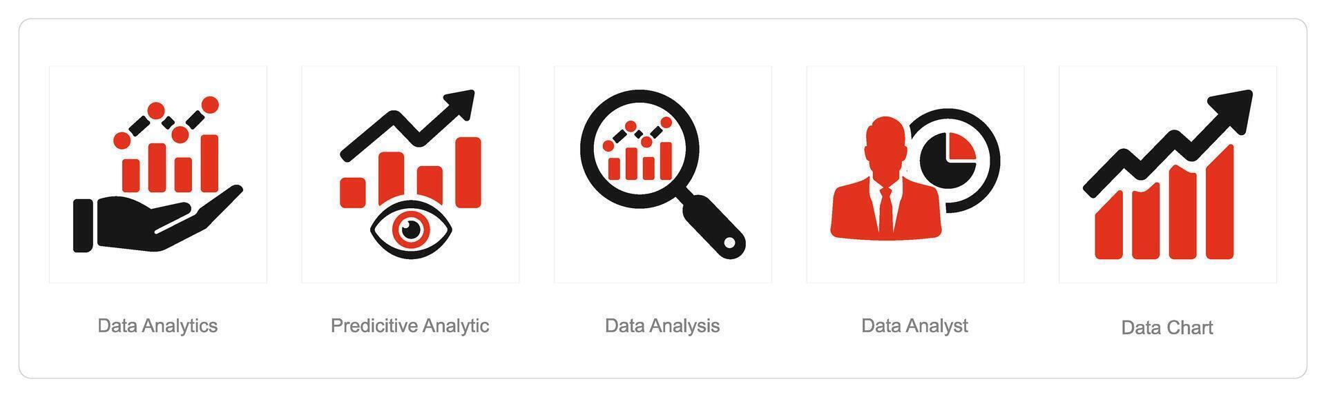 en uppsättning av 5 data analys ikoner som data analys, prediktiv analys, data analys vektor