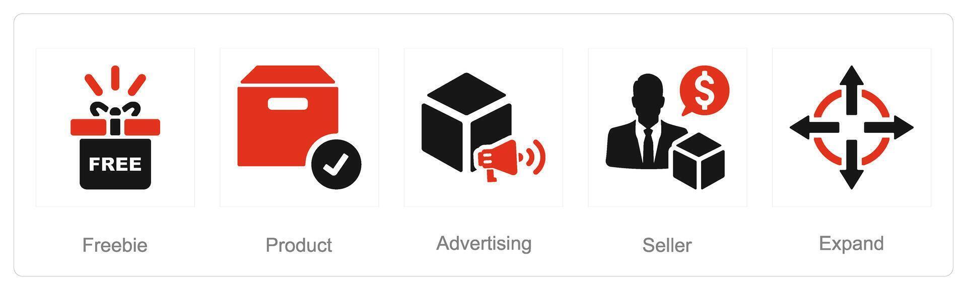 en uppsättning av 5 öka försäljning ikoner som gratisgrunka, produkt, reklam vektor