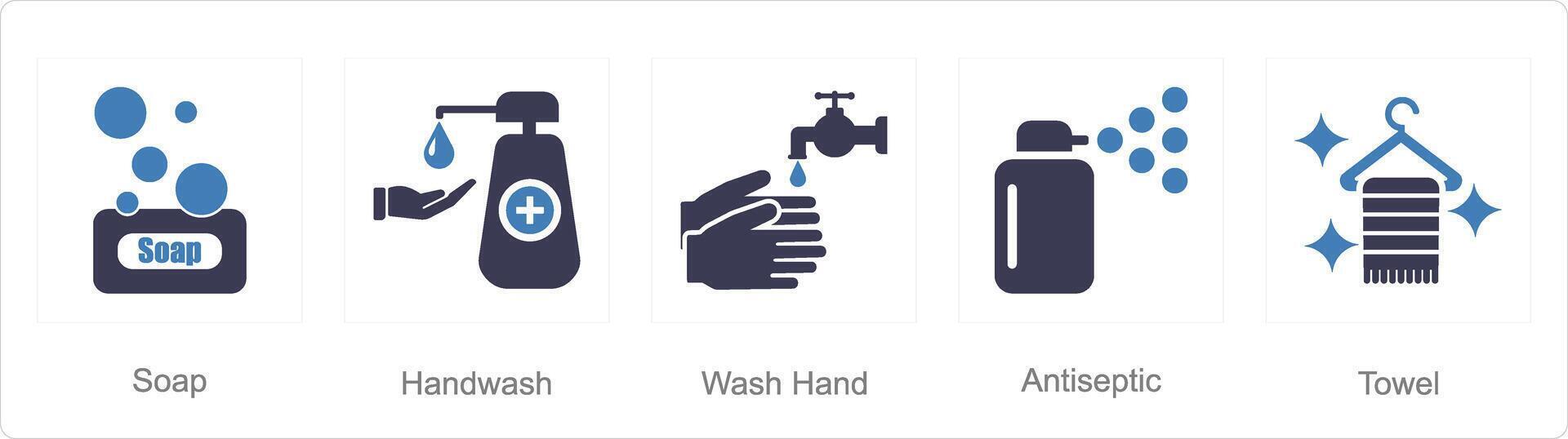 ein einstellen von 5 Hygiene Symbole wie Seife, Hand waschen, waschen Hand vektor