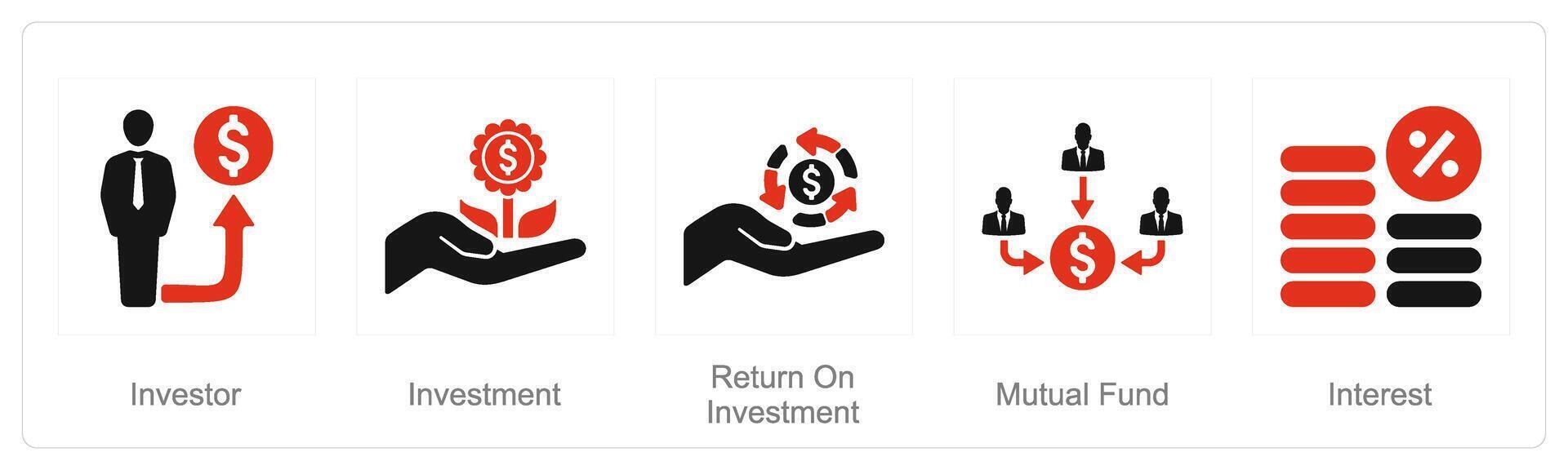 ein einstellen von 5 Investition Symbole wie Investor, Investition, Rückkehr auf Investition vektor